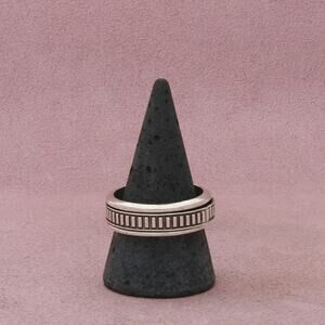 sterling silver mens vintage striped spinner band ring size 11.25